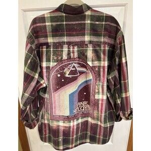 Upcycled Pink Floyd Flannel Plaid Bleached The Dark Side Of The Moon XL Unisex